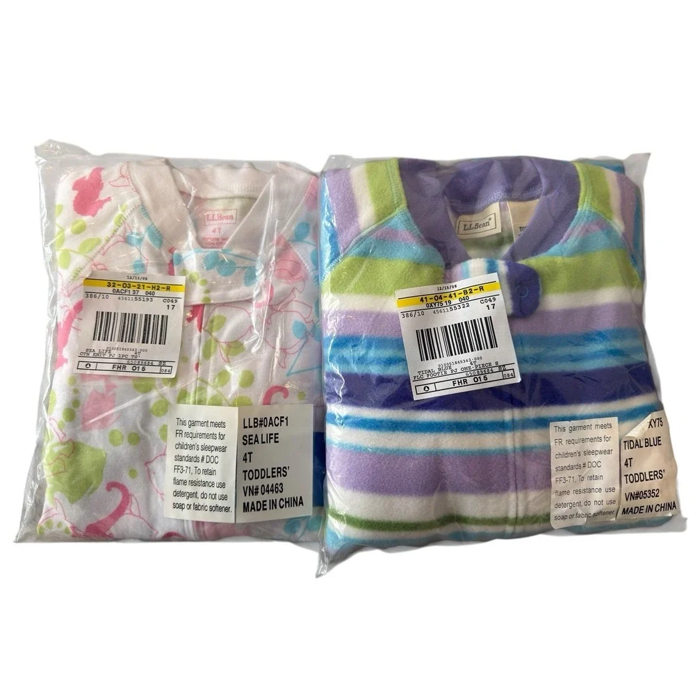 L.L.Bean 4T Fleece 2-Piece Pajama Set Long Sleeve Striped Sea Life